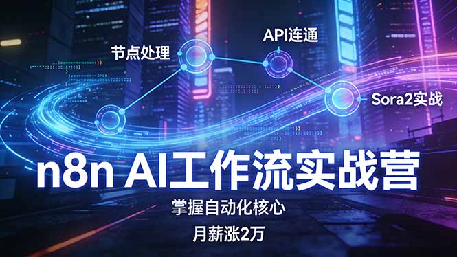 n8n AI工作流实战营，节点处理+API连通+Sora2实战，掌握自动化核心月薪涨2万 - 渡客网创