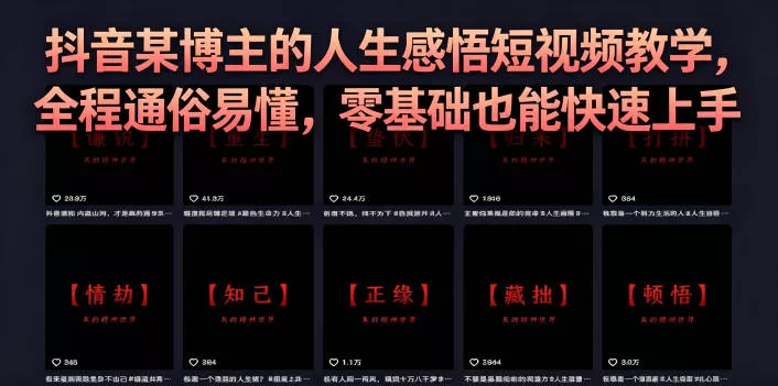 抖音某博主的灰太狼人生感悟短视频教学，全程通俗易懂，零基础也能快速上手 - 渡客网创