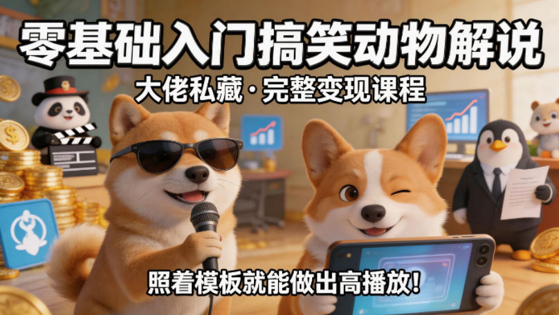 零基础入门搞笑动物解说，大佬私藏完整变现课程，照着模板就能做出高播放 - 渡客网创