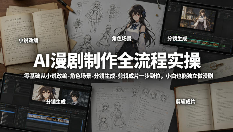 AI漫剧制作全流程实操，零基础从小说改编-角色场景-分镜生成-剪辑成片一步到位，小白也能独立做漫剧 - 渡客网创