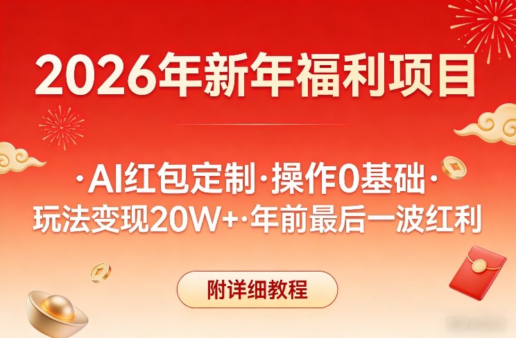 新年福利项目，AI红包定制，操作0基础，玩法变现20W+年前最后一波红利，附详细教程 - 渡客网创