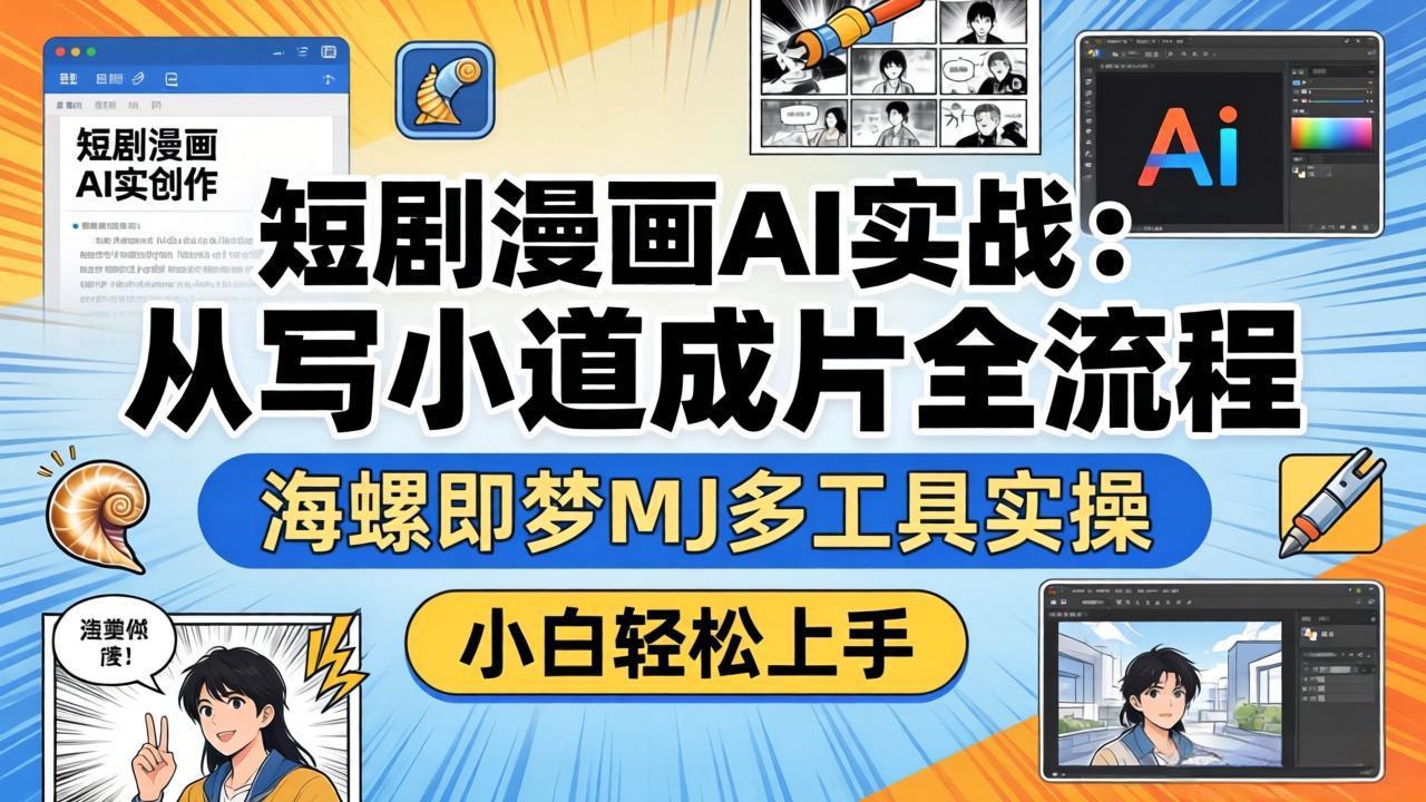 短剧漫画AI实战：从写小说到成片全流程，海螺即梦MJ多工具实操，小白轻松上手 - 渡客网创