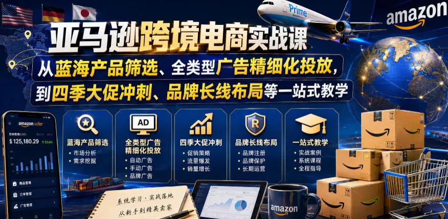 亚马逊跨境电商实战课，从蓝海产品筛选、全类型广告精细化投放，到四季大促冲刺、品牌长线布局等一站式教学 - 渡客网创