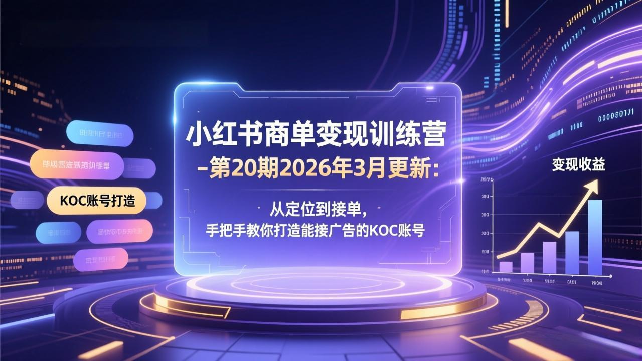 小红书商单变现训练营-第20期26年3月更新：从定位到接单，手把手教你打造能接广告的KOC账号 - 渡客网创