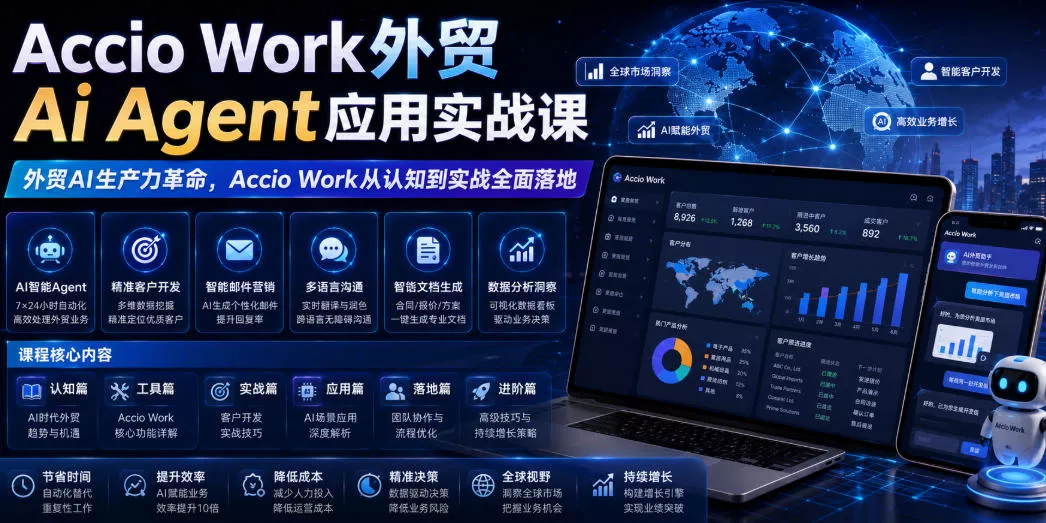 Accio Work外贸Ai Agent应用实战课，外贸AI生产力革命，Accio Work从认知到实战全面落地 - 渡客网创