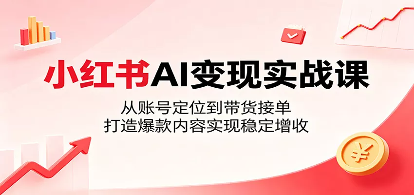 小红书AI变现实战课：从账号定位到带货接单，打造爆款内容实现稳定增收 - 渡客网创