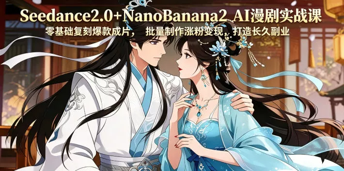 Seedance2.0+NanoBanana2 AI漫剧实战课，零基础复刻爆款成片涨粉变现，打造长久副业收益 - 渡客网创