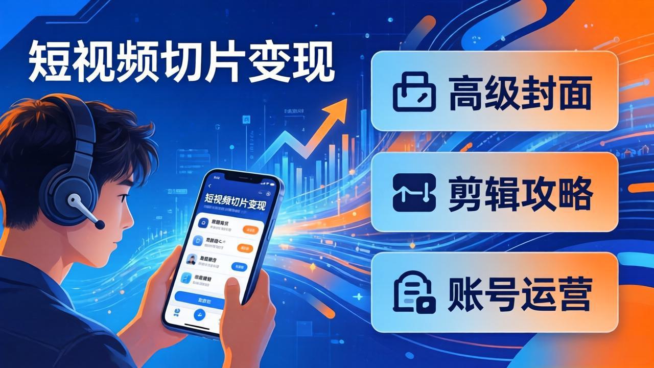 短视频切片变现速成班2.0：高级封面+剪辑攻略+账号运营，0基础小白快速入局副业 - 渡客网创