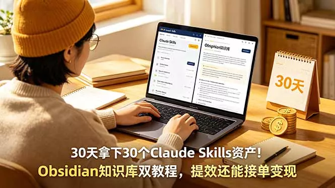 30天拿下30个Claude Skills资产！Obsidian知识库双教程，提效还能接单变现 - 渡客网创