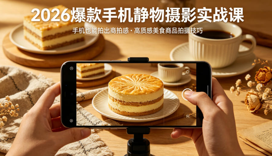 2026爆款手机静物摄影实战课，手机也能拍出商拍感，学会拍出高质感美食商品 - 渡客网创