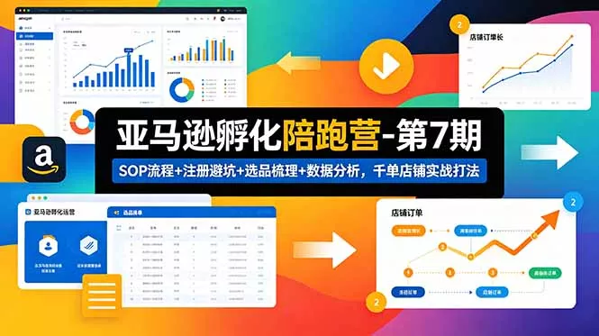 亚马逊孵化陪跑营-第7期：SOP流程+注册避坑+选品梳理+数据分析，千单店铺实战打法 - 渡客网创