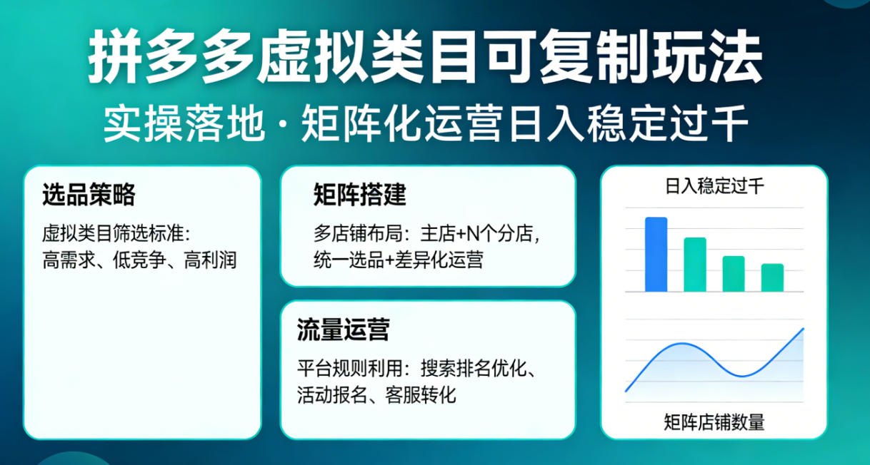 拼多多虚拟类目可复制玩法，实操落地，矩阵化日入稳定过千【揭秘】 - 渡客网创
