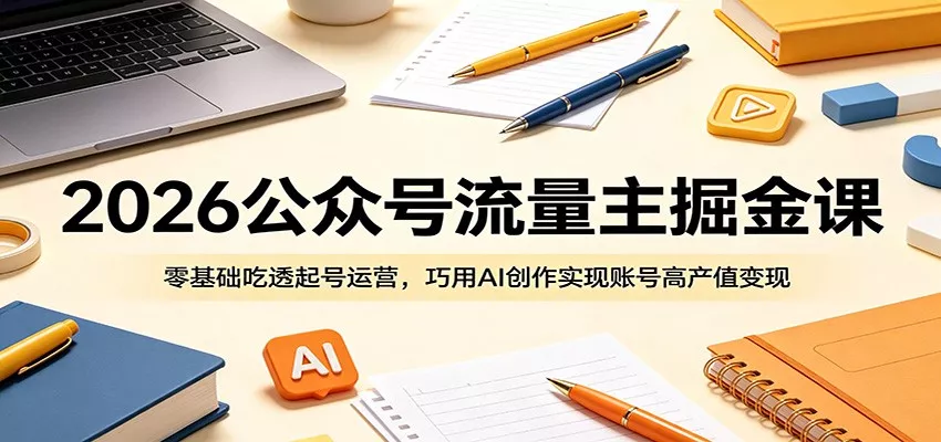 2026公众号流量主掘金课：零基础吃透起号运营，巧用AI创作实现账号高产值变现 - 渡客网创