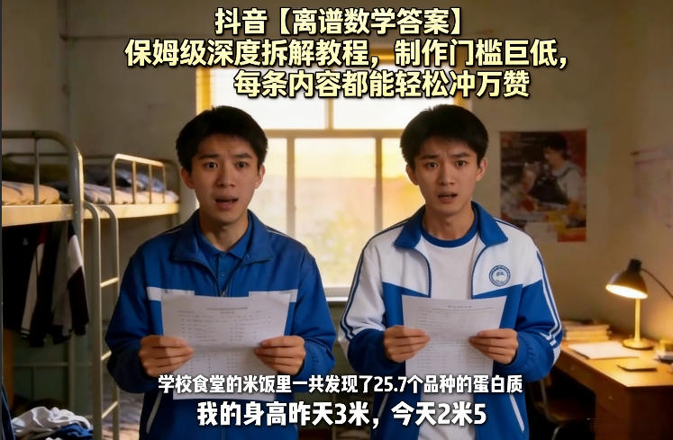 抖音【离谱数学答案】保姆级深度拆解教程，制作门槛巨低，每条内容都能轻松冲万赞，附详细步骤 - 渡客网创