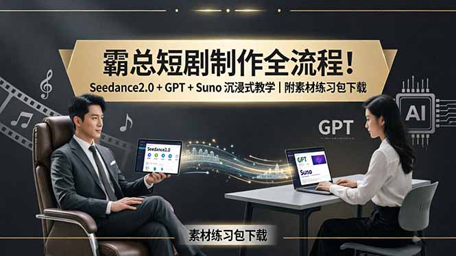 霸总短剧制作全流程！Seedance2.0 + GPT + Suno 沉浸式教学｜附素材练习包下载 - 渡客网创