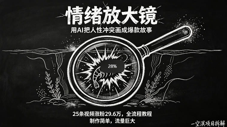 AI制作“情绪放大镜“视频，25条视频涨粉29.6W粉，流量巨大，制作简单，全流程教程 - 渡客网创