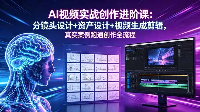 AI视频实战创作进阶课：分镜头设计+资产设计+视频生成剪辑，真实案例跑通创作全流程 - 渡客网创
