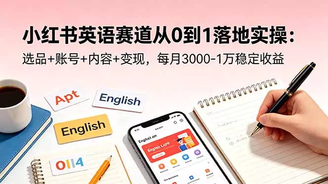 小红书英语赛道从0到1落地实操：选品+账号+内容+变现，每月3000-1万稳定收益 - 渡客网创