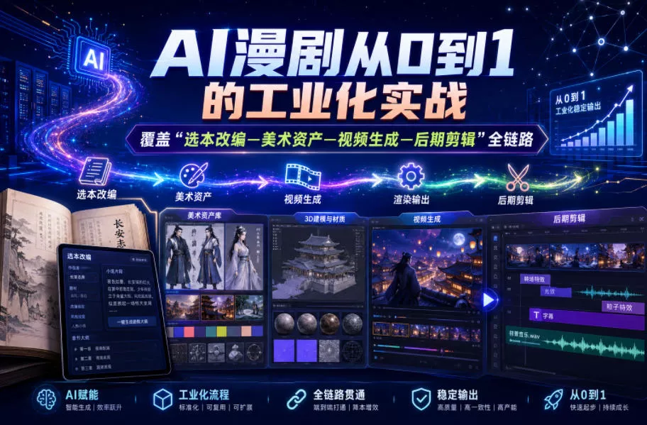 AI漫剧从0到1的工业化实战，覆盖“选本改编—美术资产—视频生成—后期剪辑”全链路(更新6月) - 渡客网创