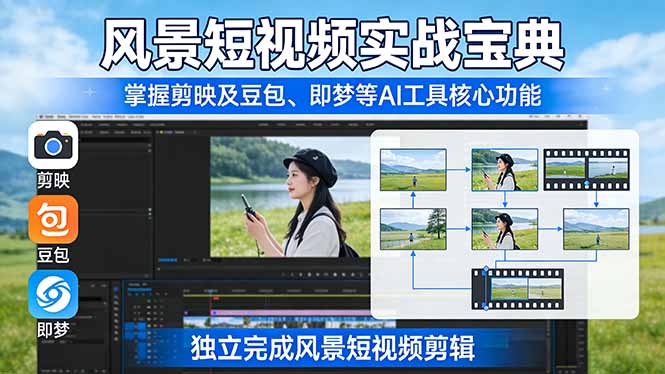 风景短视频实战宝典:掌握剪映及豆包、即梦等AI工具的核心功能,独立完成风景短视频剪辑 风景短视频实战宝典:掌握剪映及豆包、即梦等AI工具的核心功能,独立完成风景短视频剪辑