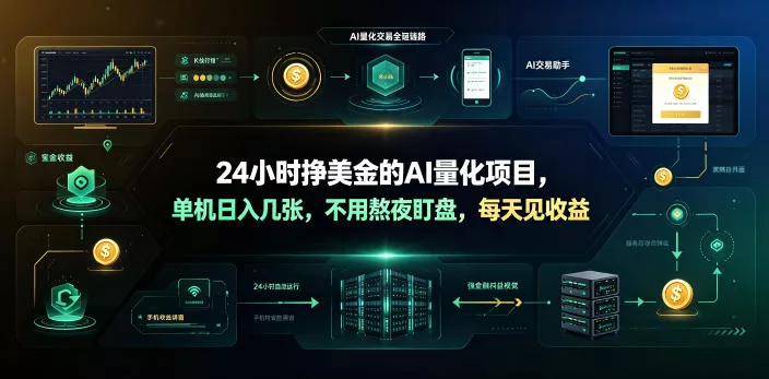24小时挣美金的AI量化项目，单机日入几十美刀，不用熬夜盯盘，每天见收益【揭秘】 - 渡客网创