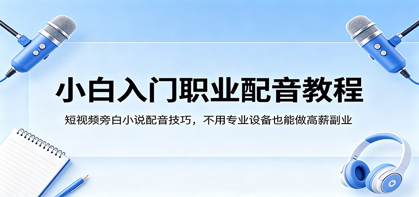 小白入门职业配音教程，短视频旁白小说配音技巧，不用专业设备也能做高薪副业 - 渡客网创