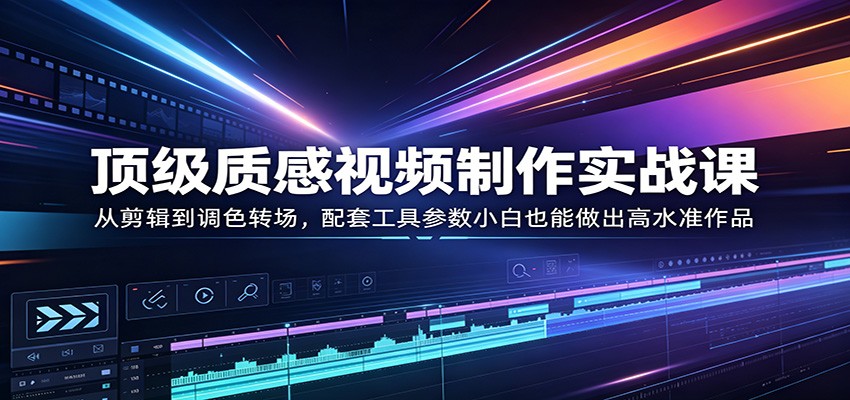 顶级质感视频制作实战课：从剪辑到调色转场，配套工具参数小白也能做出高水准作品 - 渡客网创