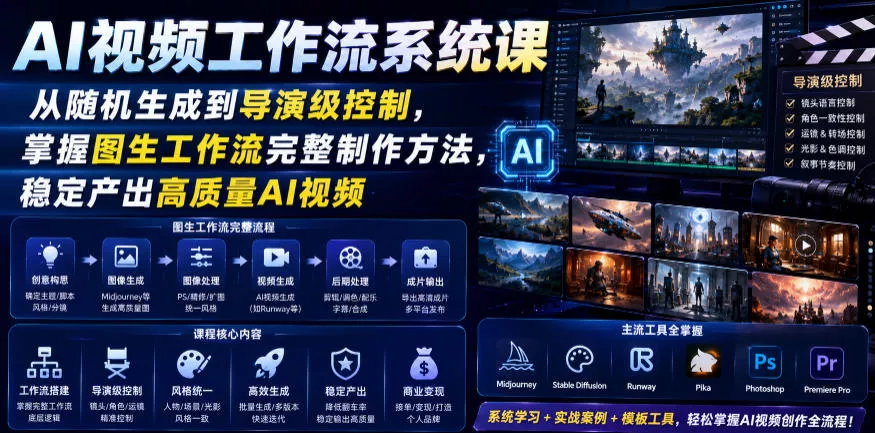 AI视频工作流系统课，从随机生成到导演级控制，掌握图生工作流完整制作方法，稳定产出高质量AI视频 - 渡客网创