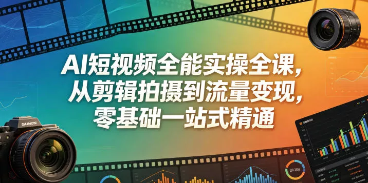 AI短视频全能实操全课，从剪辑拍摄到流量变现，零基础一站式精通 - 渡客网创