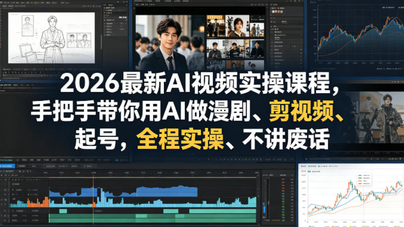 2026最新AI视频实操课程，手把手带你用AI做漫剧、剪视频、起号，全程实操、不讲废话 - 渡客网创