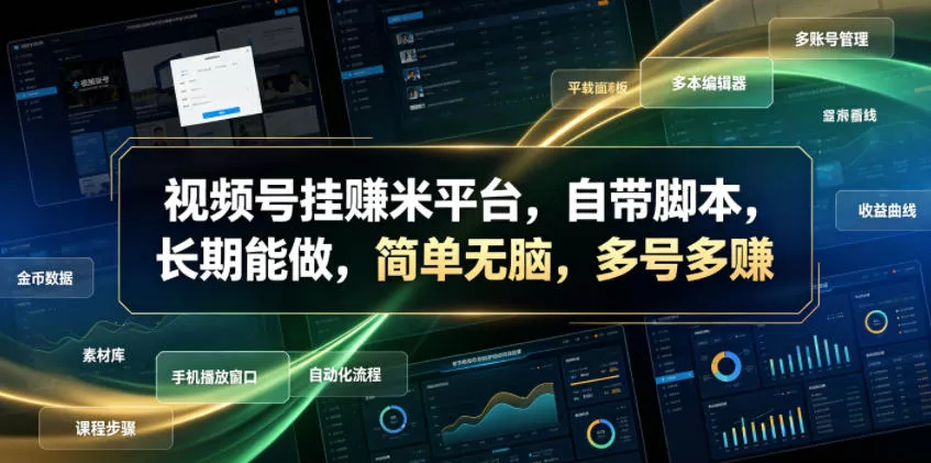 视频号挂賺米平台，自带脚本，长期能做，简单无脑，多号多賺【揭秘】 - 渡客网创