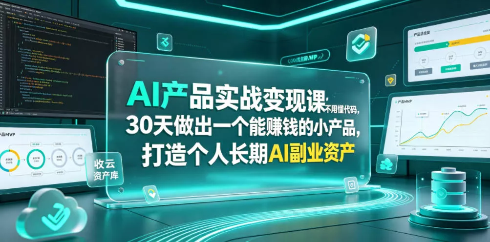 AI产品实战变现课，不用懂代码，30天做出一个能賺钱的小产品，打造个人长期AI副业资产 - 渡客网创