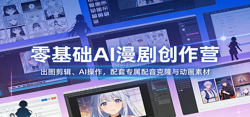零基础AI漫剧创作营：出图剪辑、AI操作，配套专属配音克隆与动画素材 - 渡客网创
