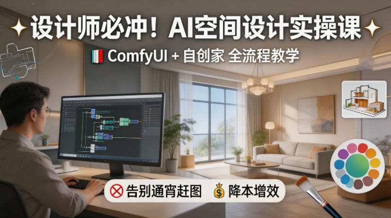 设计师必冲！AI空间设计实操课，ComfyUI+自创家全教学，告别通宵赶图，降本增效 - 渡客网创