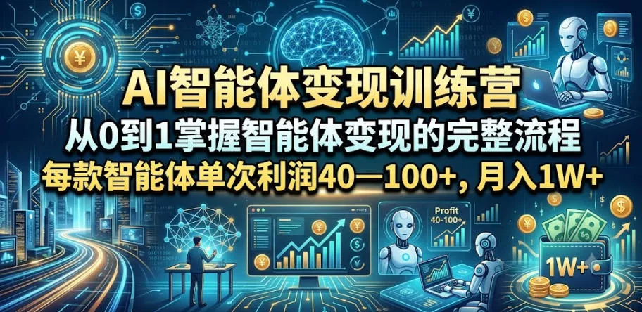 AI智能体变现训练营，从0到1掌握智能体变现的完整流程，每款智能体单次利润40—100+，月入1W+ - 渡客网创