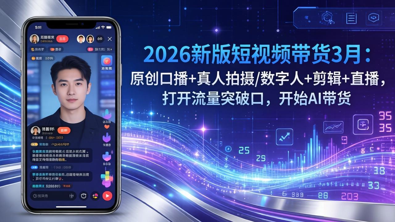 2026新版短视频带货3月：原创口播+真人拍摄/数字人+剪辑+直播，打开流量突破口，开始AI带货 - 渡客网创