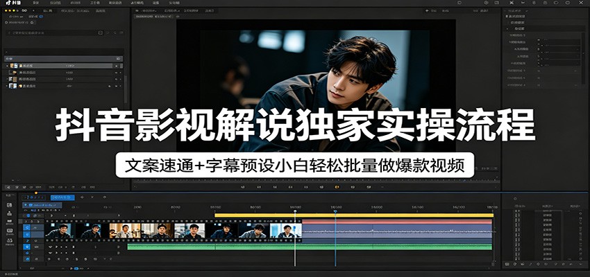 抖音影视解说独家实操流程，文案速通+字幕预设小白轻松批量做爆款视频 - 渡客网创