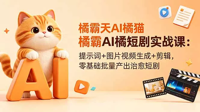 橘霸天AI橘猫短剧实战课：提示词+图片视频生成+剪辑，零基础批量产出治愈短剧 - 渡客网创