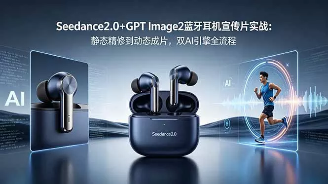 Seedance2.0+GPT Image2蓝牙耳机宣传片实战：静态精修到动态成片，双AI引擎全流程 - 渡客网创