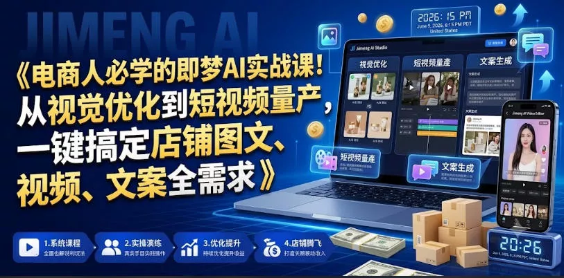 电商人必学的即梦AI实战课！从视觉优化到短视频量产，一键搞定店铺图文、视频、文案全需求 - 渡客网创