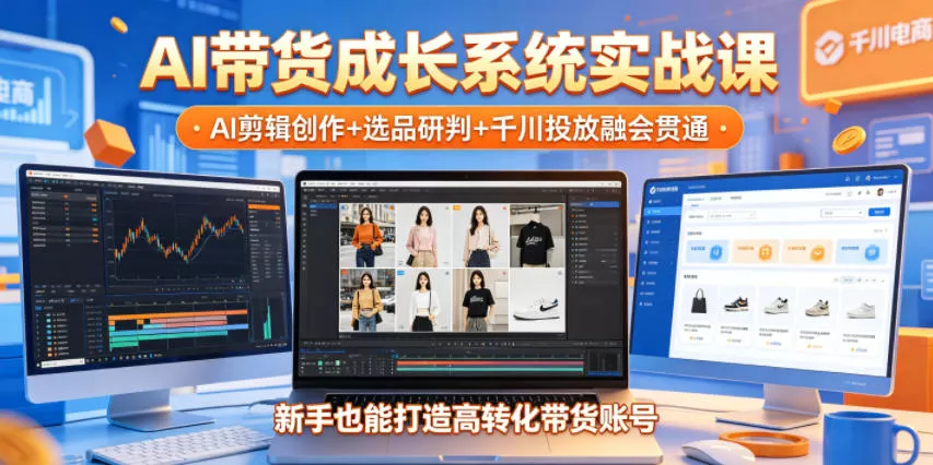 AI带货成长系统实战课，AI剪辑创作+选品研判+千川投放融会贯通，新手也能打造高转化带货账号(更新2026年) - 渡客网创