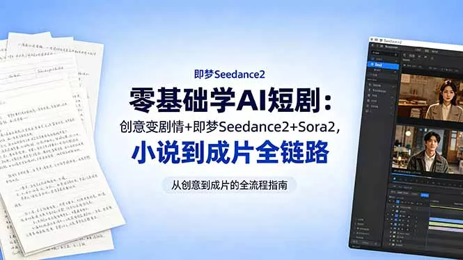 零基础学AI短剧：创意变剧情+即梦Seedance2+Sora2，小说到成片全链路 - 渡客网创
