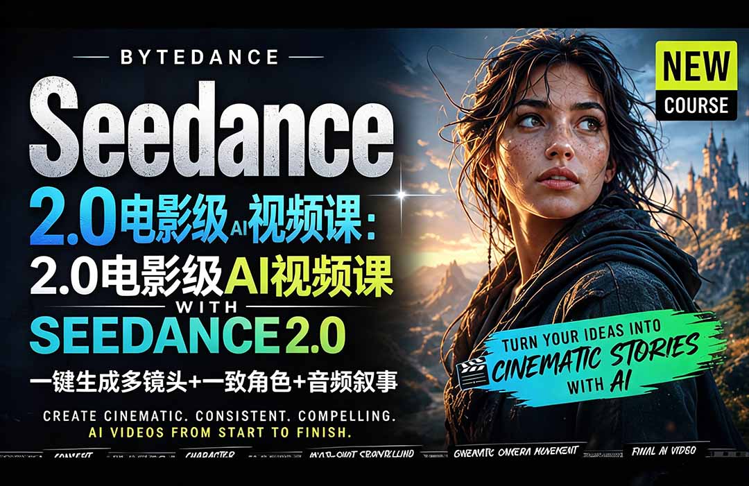 Seedance 2.0电影级AI视频课：一键生成多镜头+一致角色+音频叙事 - 渡客网创