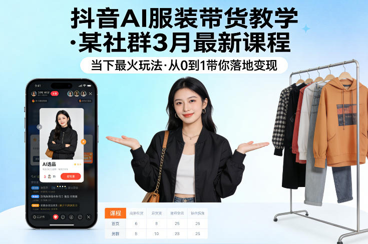 抖音AI服装带货教学，某社群3月最新课程，当下最火玩法，从0到1带你落地变现 - 渡客网创