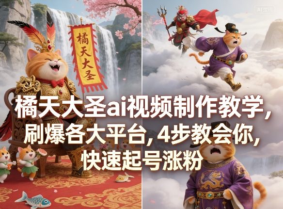 橘天大圣ai视频制作教学，刷爆各大平台，4步教会你，快速起号涨粉 - 渡客网创