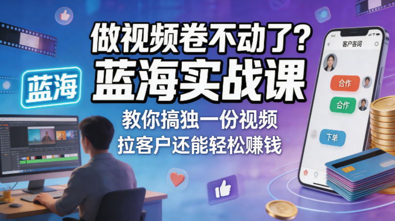 做视频卷不动了？蓝海实战课教你搞独一份视频，拉客户还能轻松賺钱！【原创双语字幕】 - 渡客网创