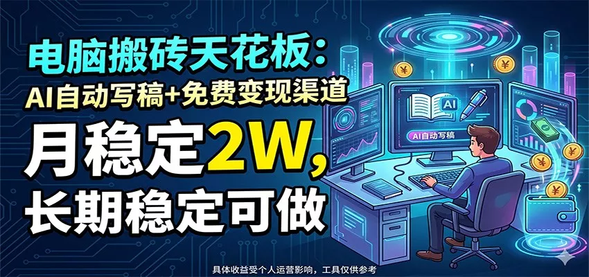 电脑搬砖天花板：AI自动写稿+免费变现渠道，月稳定2W，长期稳定可做 - 渡客网创
