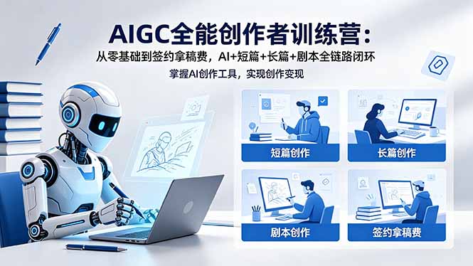 AIGC全能创作者训练营：从零基础到签约拿稿费，AI+短篇+长篇+剧本全链路闭环 - 渡客网创