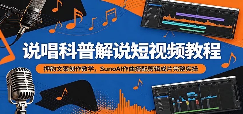 说唱科普解说短视频教程：押韵文案创作教学，SunoAI作曲搭配剪辑成片完整实操 - 渡客网创