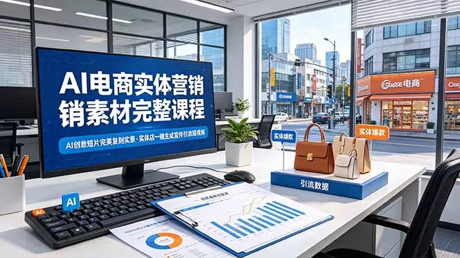 AI电商实体营销素材完整课程，AI创意短片完美复刻实景，实体店一键生成宣传引流短视频 - 渡客网创
